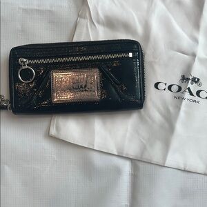 Coach Poppy Black Patent Leather Zip Wallet